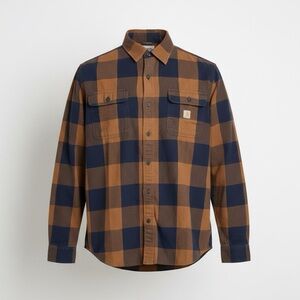 NEW Carhartt Loose Fit Heavyweight Flannel Long-Sleeve Plaid Shirt Rust/Blue